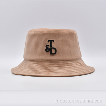 Chapeau de seau en velours marron brodé 3D